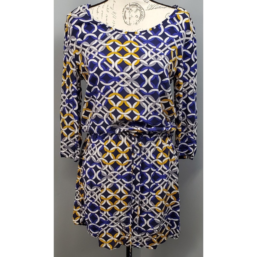 Banana Republic Mini Dress Womens Small Multi Geometric Print Drawstring Waist
